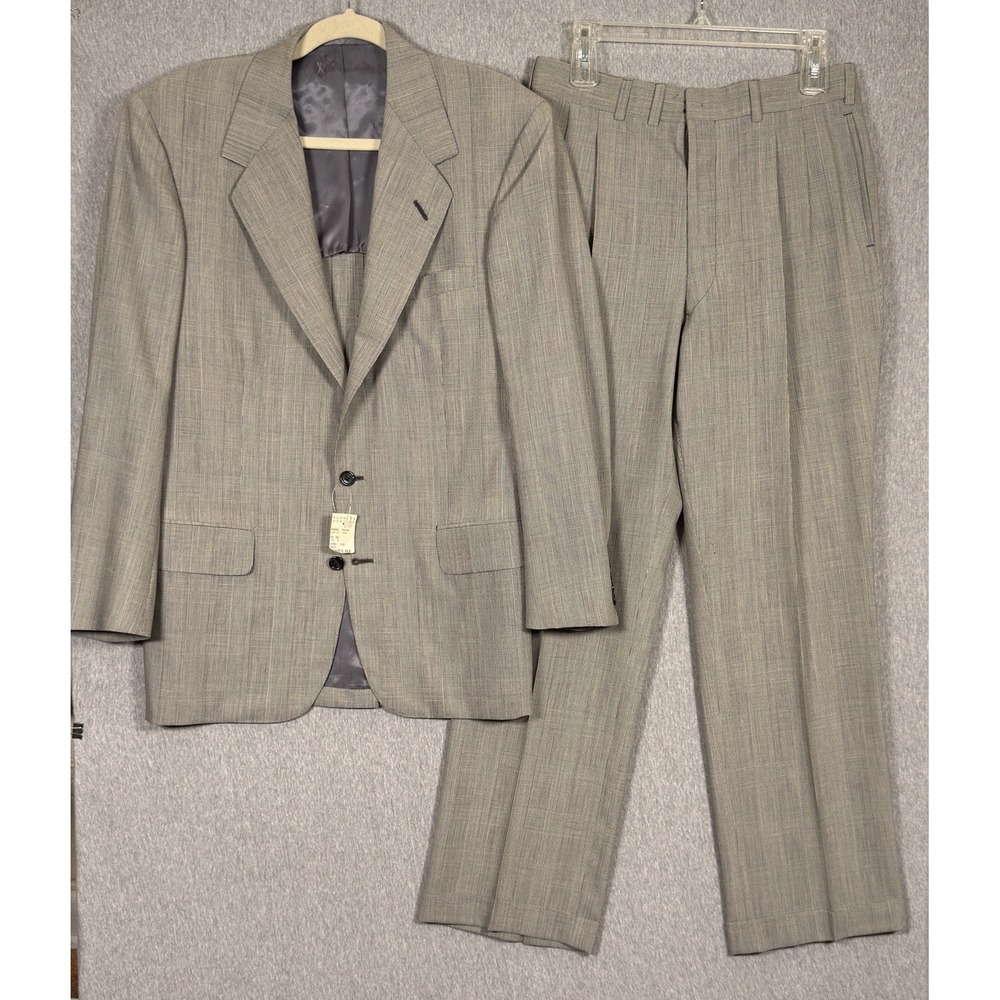 Vintage Oxxford Clothes Suit 2 Piece Gray Glen Plaid Super 100s Wool Talon NEW